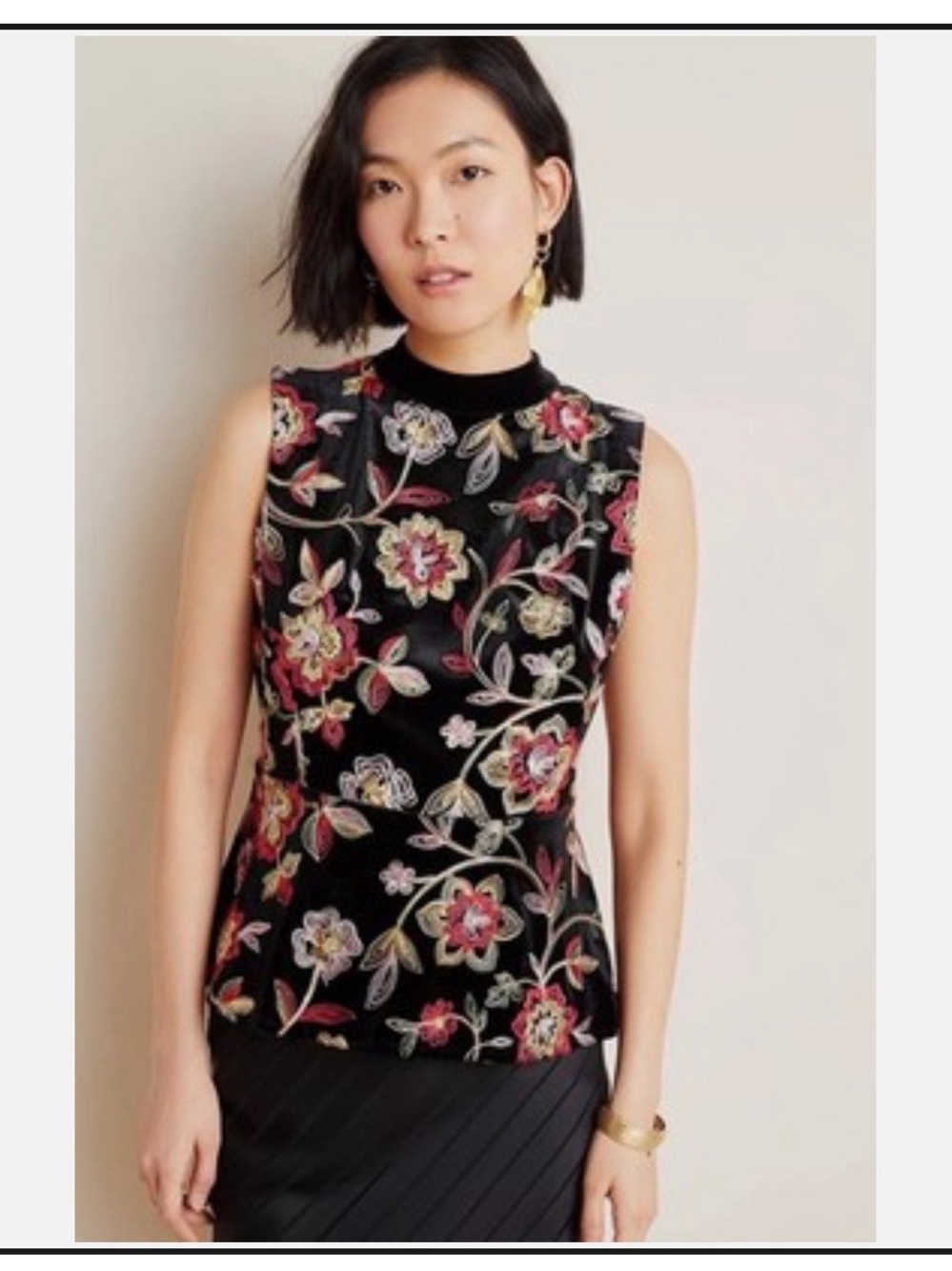 Anthropologie Eva Franco Luxe Embroidered Velvet Top Small New with Tags
